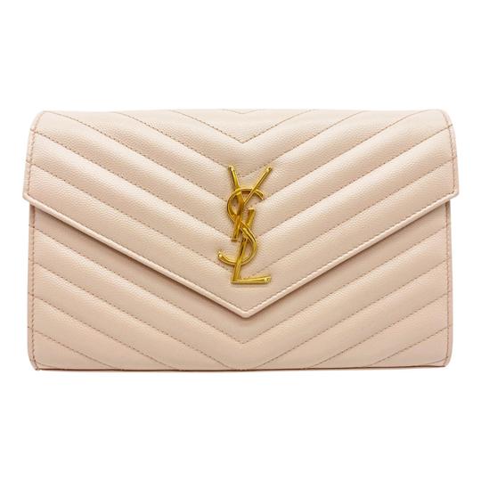 Saint Laurent Chain Wallet Grain De Poudre Matelasse Chevron Medium Monogram Pink Leather Shoulder Bag