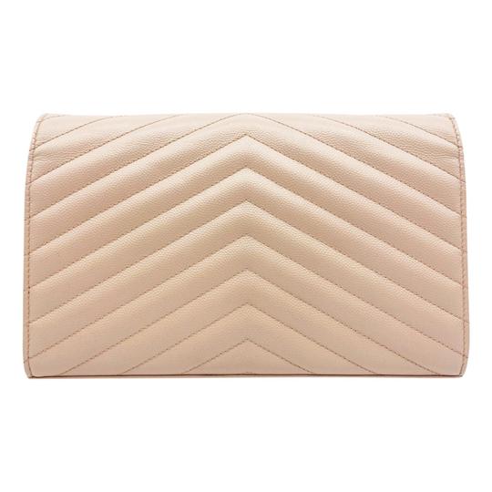Saint Laurent Chain Wallet Grain De Poudre Matelasse Chevron Medium Monogram Pink Leather Shoulder Bag