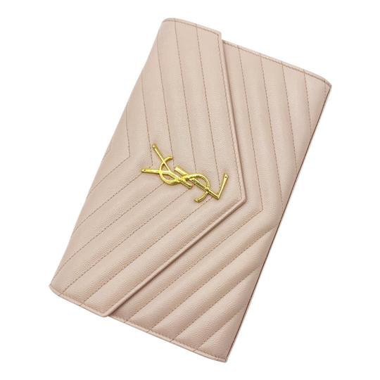 Saint Laurent Chain Wallet Grain De Poudre Matelasse Chevron Medium Monogram Pink Leather Shoulder Bag