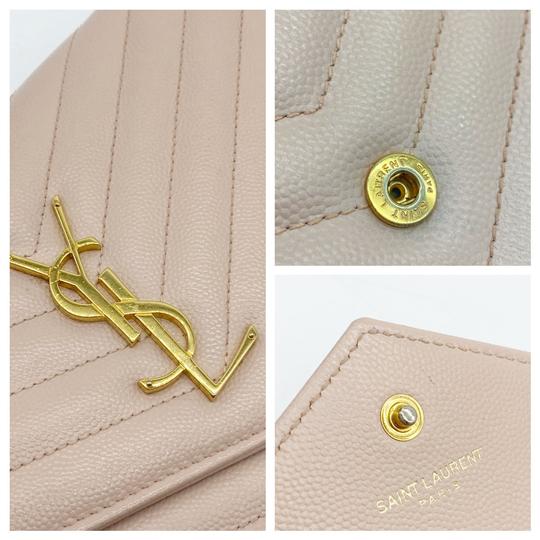 Saint Laurent Chain Wallet Grain De Poudre Matelasse Chevron Medium Monogram Pink Leather Shoulder Bag