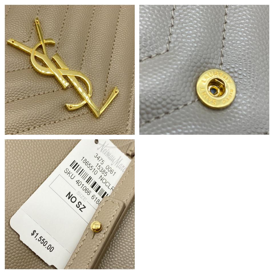 Saint Laurent Chain Wallet Grain De Poudre Matelasse Chevron Monogram Light Taupe Beige Leather Shoulder Bag