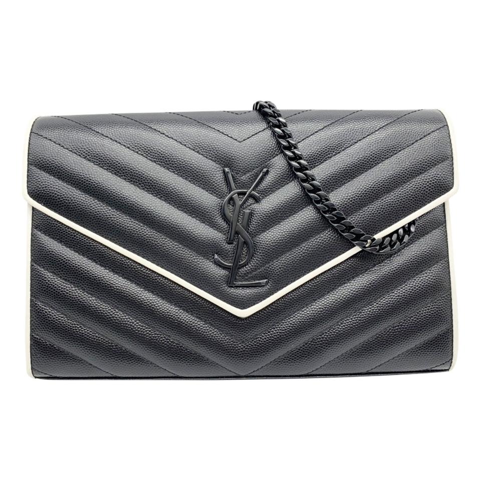 Saint Laurent Chain Wallet Medium White Black Leather Cross Body Bag