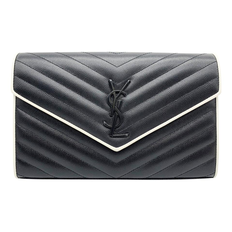 Saint Laurent Chain Wallet Medium White Black Leather Cross Body Bag