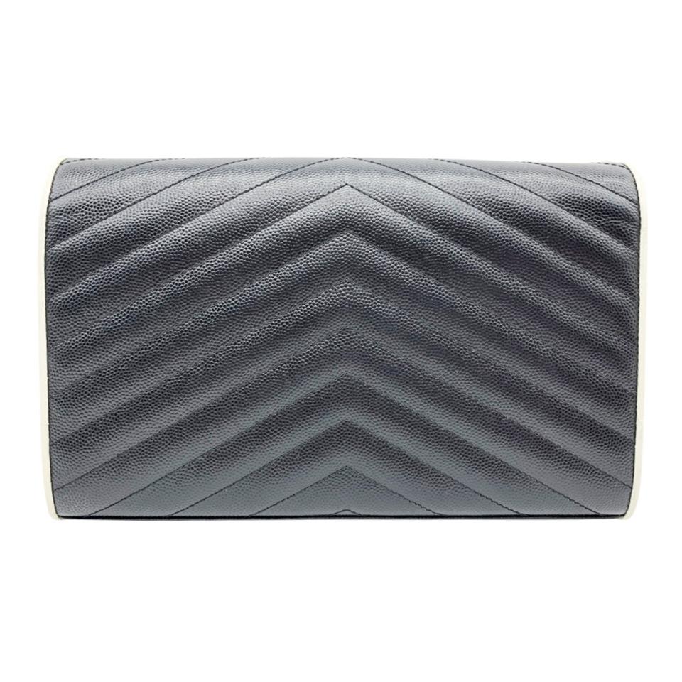 Saint Laurent Chain Wallet Medium White Black Leather Cross Body Bag