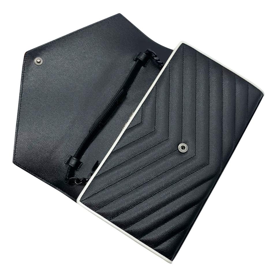 Saint Laurent Chain Wallet Medium White Black Leather Cross Body Bag