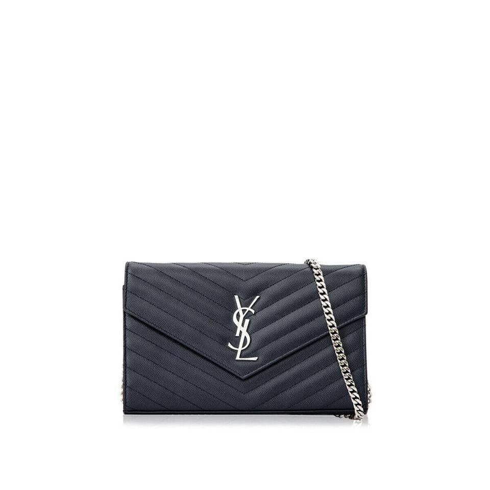 Saint Laurent Chain Wallet Monogram Medium Marine Matelasse Blue Leather Cross Body Bag