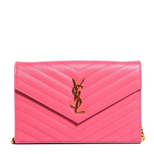Saint Laurent Chain Wallet Monogram Medium Woc Pink Calfskin Leather Cross Body Bag