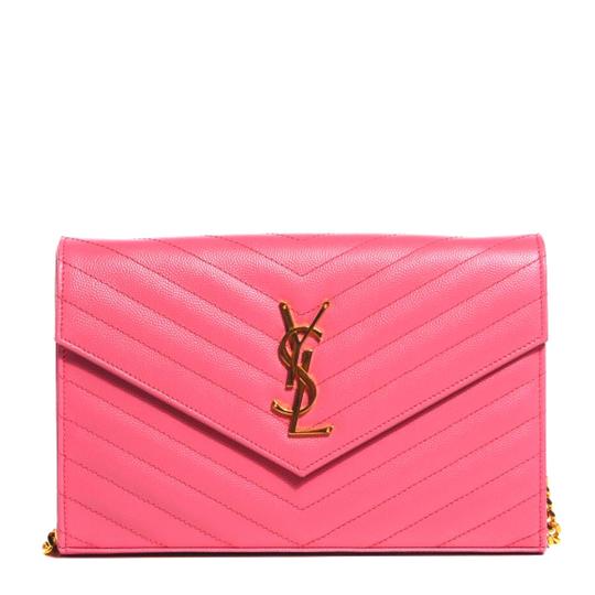 Saint Laurent Chain Wallet Monogram Medium Woc Pink Calfskin Leather Cross Body Bag