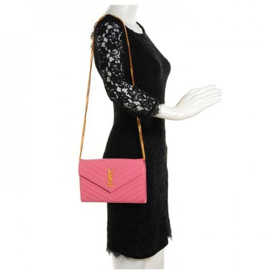 Saint Laurent Chain Wallet Monogram Medium Woc Pink Calfskin Leather Cross Body Bag