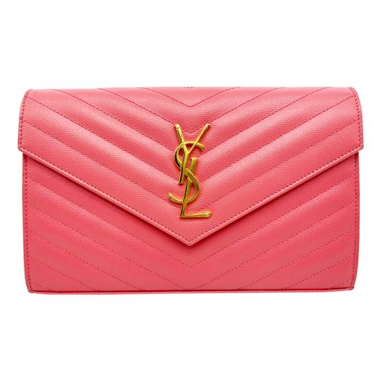 Saint Laurent Chain Wallet Monogram Medium Woc Pink Calfskin Leather Cross Body Bag