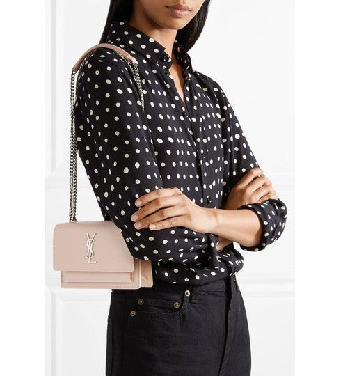 Saint Laurent Chain Wallet Sunset Mini Monogram Pink Calfskin Leather Cross Body Bag