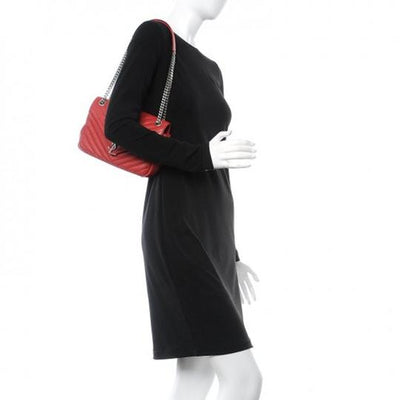 Saint Laurent College Chain Sheepskin Matelasse Chevron Medium Monogram Red Leather Shoulder Bag