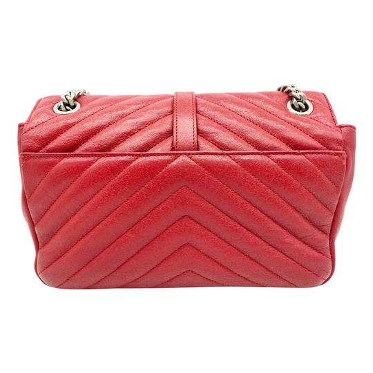 Saint Laurent College Chain Sheepskin Matelasse Chevron Medium Monogram Red Leather Shoulder Bag