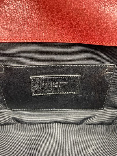 Saint Laurent College Chain Sheepskin Matelasse Chevron Medium Monogram Red Leather Shoulder Bag