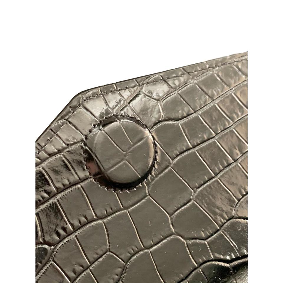 Saint Laurent Crocodile Embossed Uptown Monogram Black Calfskin Leather Clutch