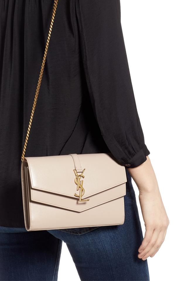 Saint Laurent Crossbody Sulpice Wallet Woc Chain Beige Leather Shoulder Bag