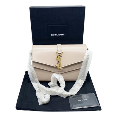 Saint Laurent Crossbody Sulpice Wallet Woc Chain Beige Leather Shoulder Bag