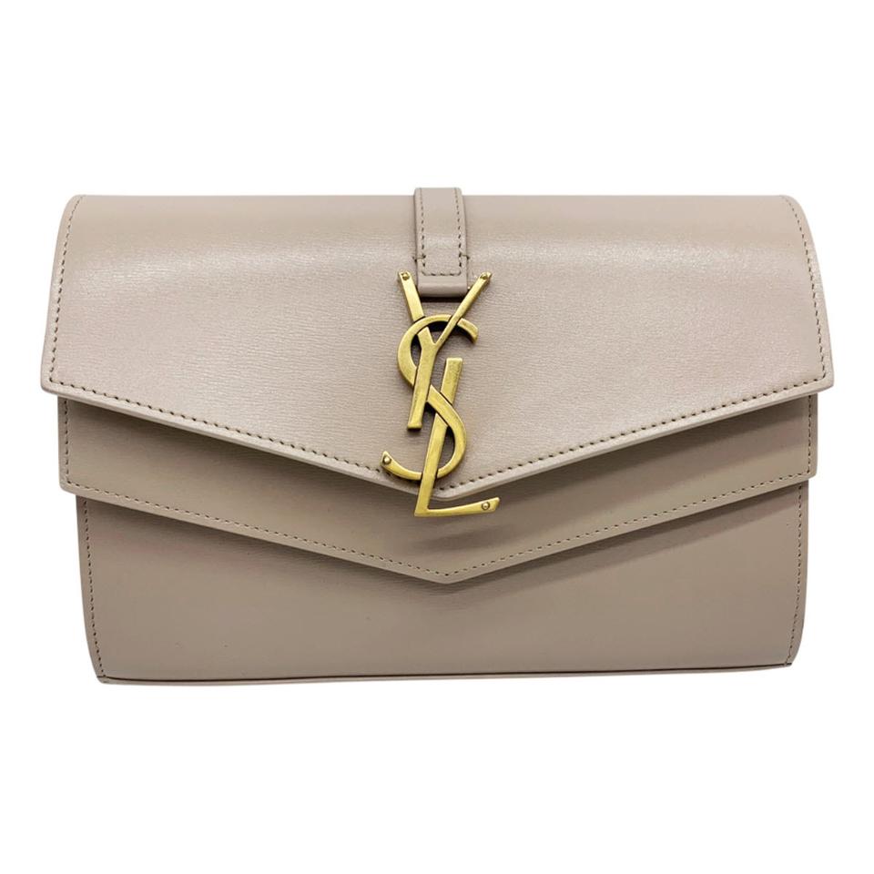 Saint Laurent Crossbody Sulpice Wallet Woc Chain Beige Leather Shoulder Bag