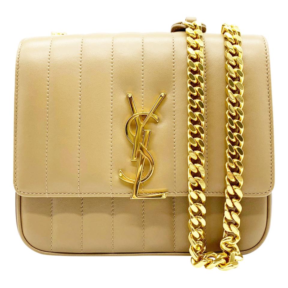 Saint Laurent Crossbody Vicky Medium Peru Beige Leather Shoulder Bag
