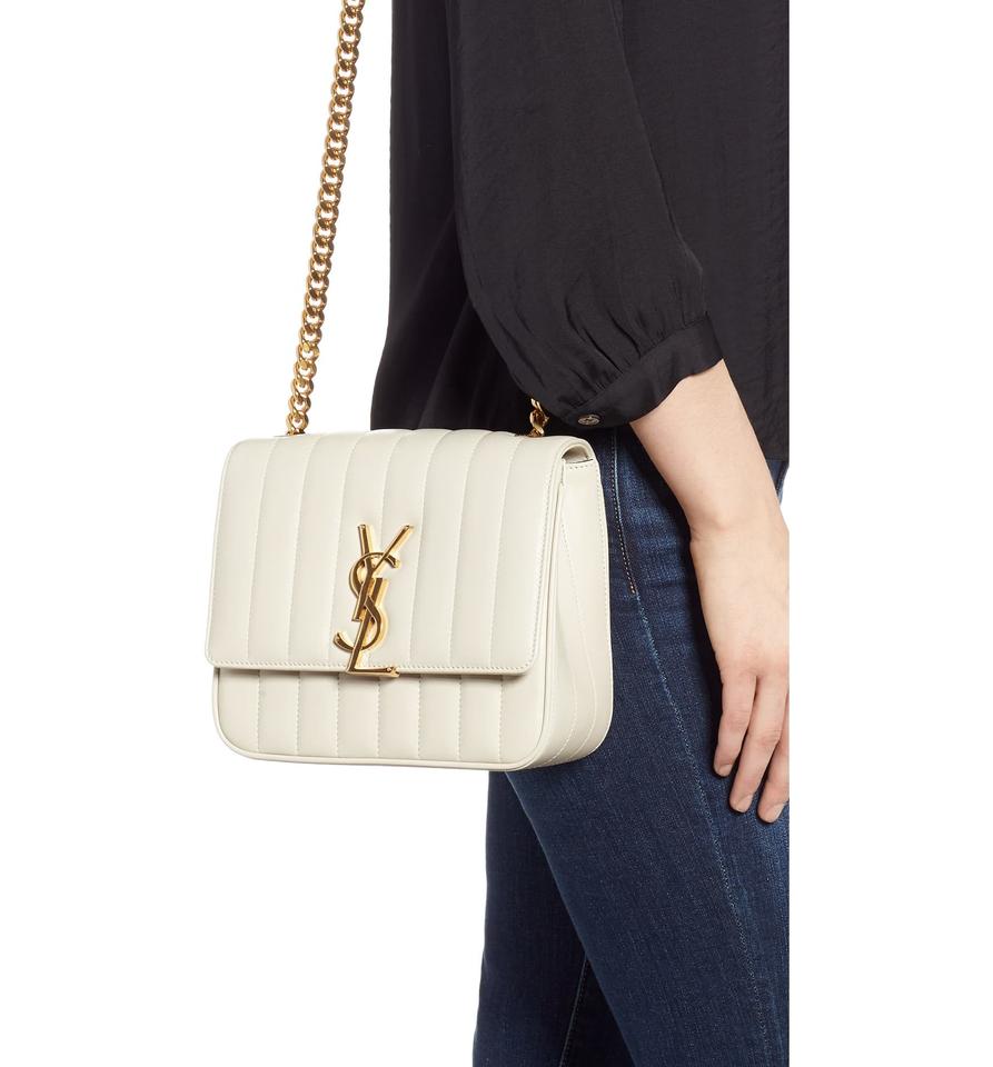 Saint Laurent Crossbody Vicky Medium White Leather Shoulder Bag