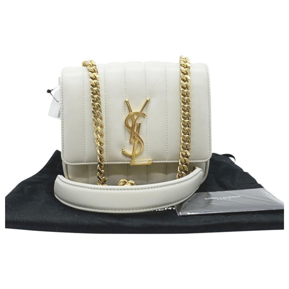 Saint Laurent Crossbody Vicky Medium White Leather Shoulder Bag