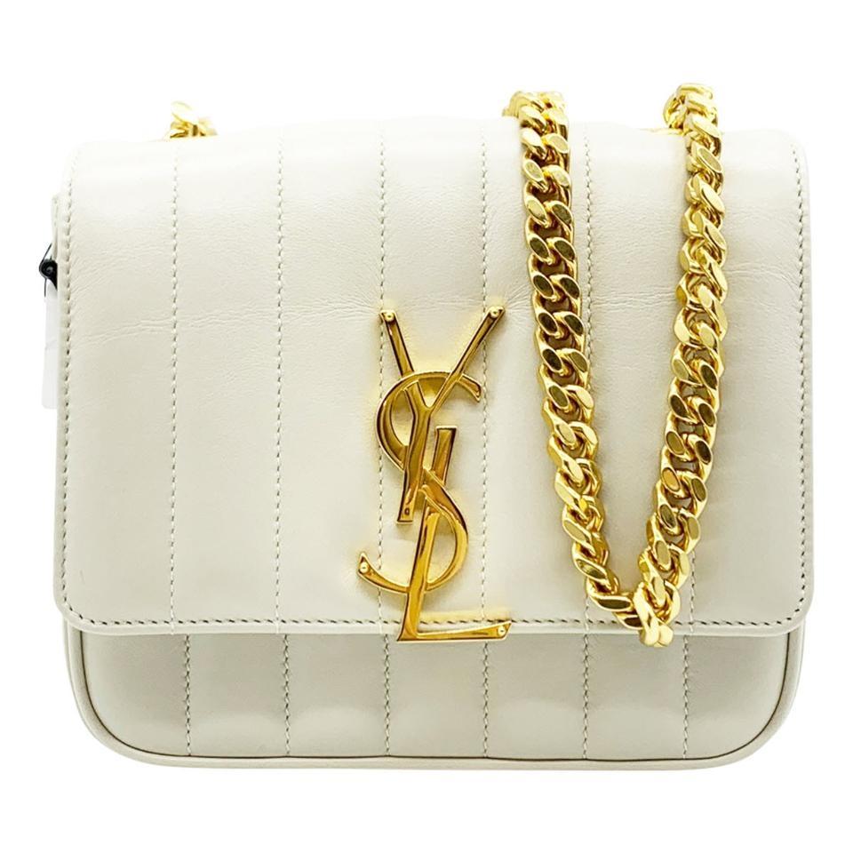 Saint Laurent Crossbody Vicky Medium White Leather Shoulder Bag