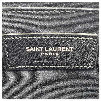 Saint Laurent Envelope Crocodile Embossed Monogram Document Holder Pouch Black Leather Wristlet