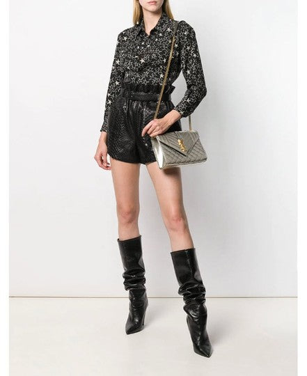 Saint Laurent Envelope Medium Monogramme Quilted Silver Leather Shoulder Bag