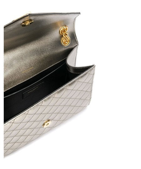 Saint Laurent Envelope Medium Monogramme Quilted Silver Leather Shoulder Bag