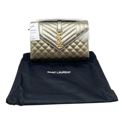 Saint Laurent Envelope Medium Monogramme Quilted Silver Leather Shoulder Bag