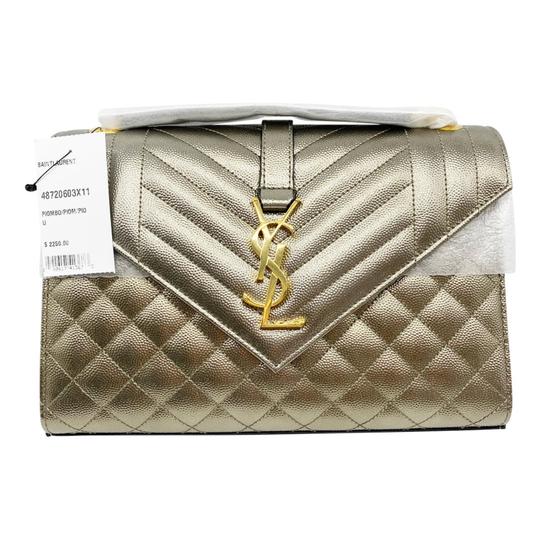 Saint Laurent Envelope Medium Monogramme Quilted Silver Leather Shoulder Bag