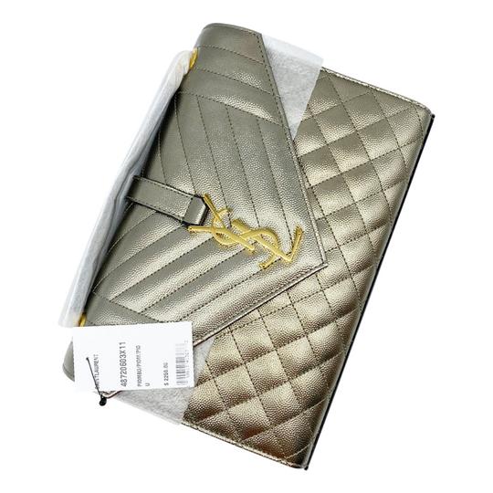Saint Laurent Envelope Medium Monogramme Quilted Silver Leather Shoulder Bag