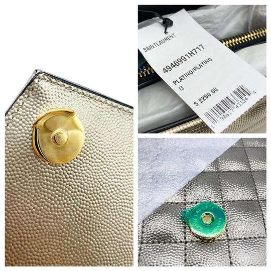 Saint Laurent Envelope Medium Monogramme Quilted Silver Leather Shoulder Bag