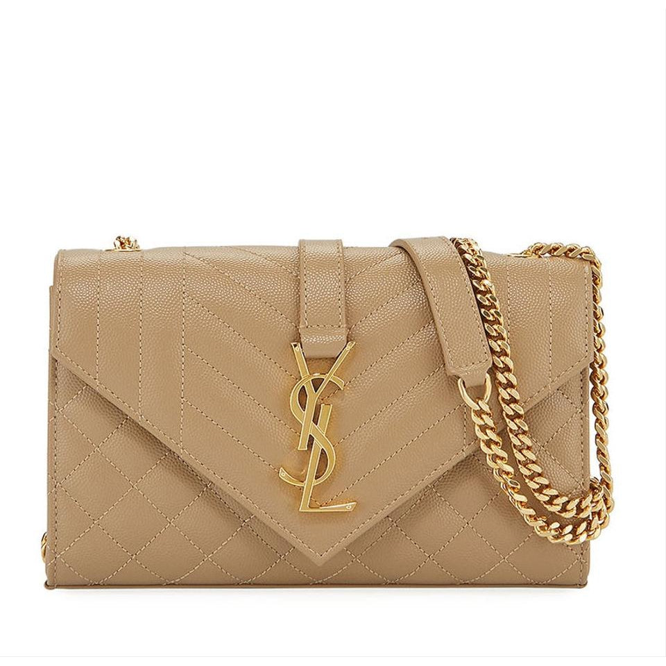 Saint Laurent Envelope Small Ysl Monogram Satchel Dark Beige Leather Shoulder Bag