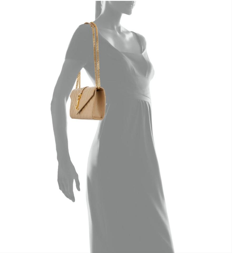 Saint Laurent Envelope Small Ysl Monogram Satchel Dark Beige Leather Shoulder Bag