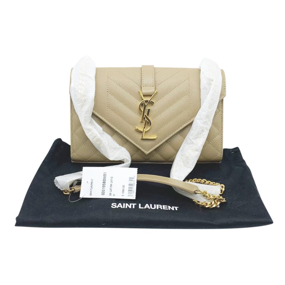 Saint Laurent Envelope Small Ysl Monogram Satchel Dark Beige Leather Shoulder Bag