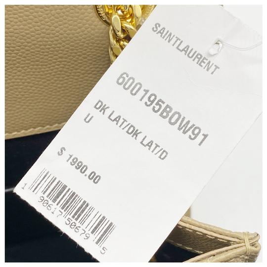 Saint Laurent Envelope Small Ysl Monogram Satchel Triquilt Beige Leather Shoulder Bag