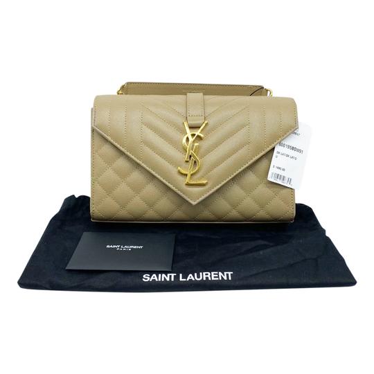 Saint Laurent Envelope Small Ysl Monogram Satchel Triquilt Beige Leather  Shoulder Bag