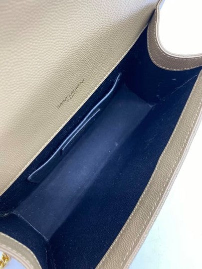 Saint Laurent Envelope Small Ysl Monogram Satchel Triquilt Beige Leather Shoulder Bag