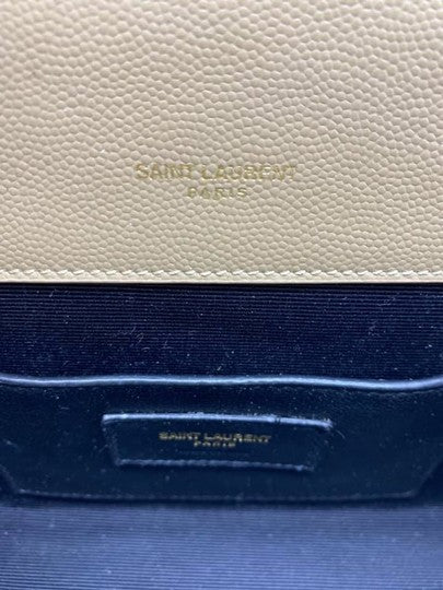 Saint Laurent Envelope Small Ysl Monogram Satchel Triquilt Beige Leather Shoulder Bag