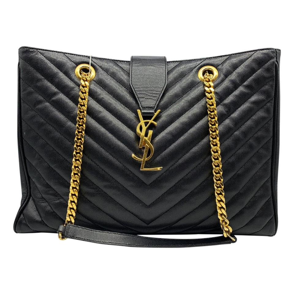 Saint Laurent Grain De Poudre Matelasse Chevron Monogram Black Calfskin Leather