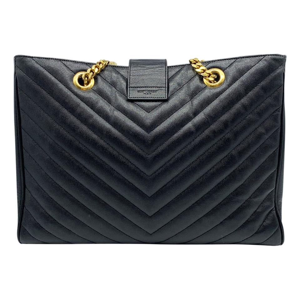 Saint Laurent Grain De Poudre Matelasse Chevron Monogram Black Calfskin Leather