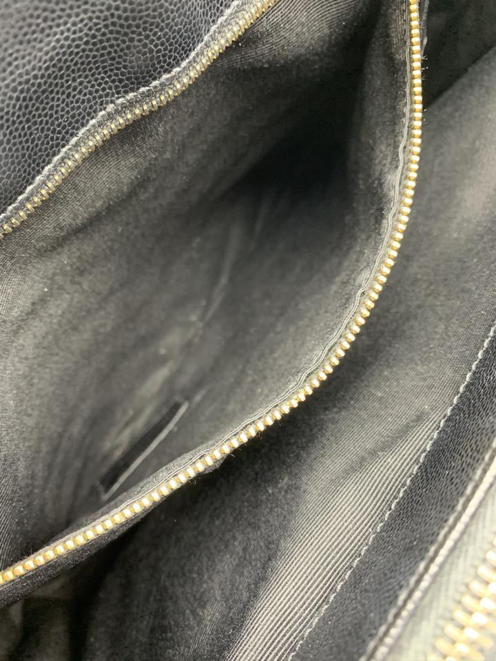 Saint Laurent Grain De Poudre Matelasse Chevron Monogram Black Calfskin Leather