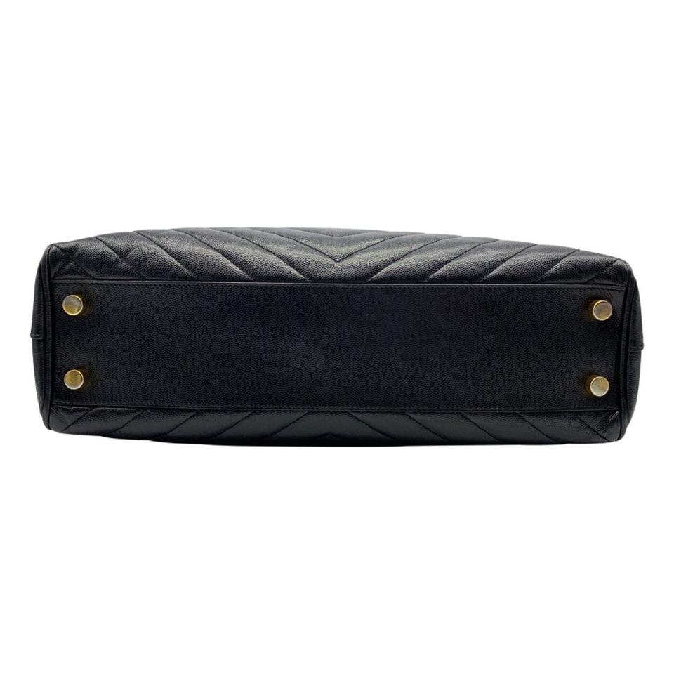 Saint Laurent Grain De Poudre Matelasse Chevron Monogram Black Calfskin Leather