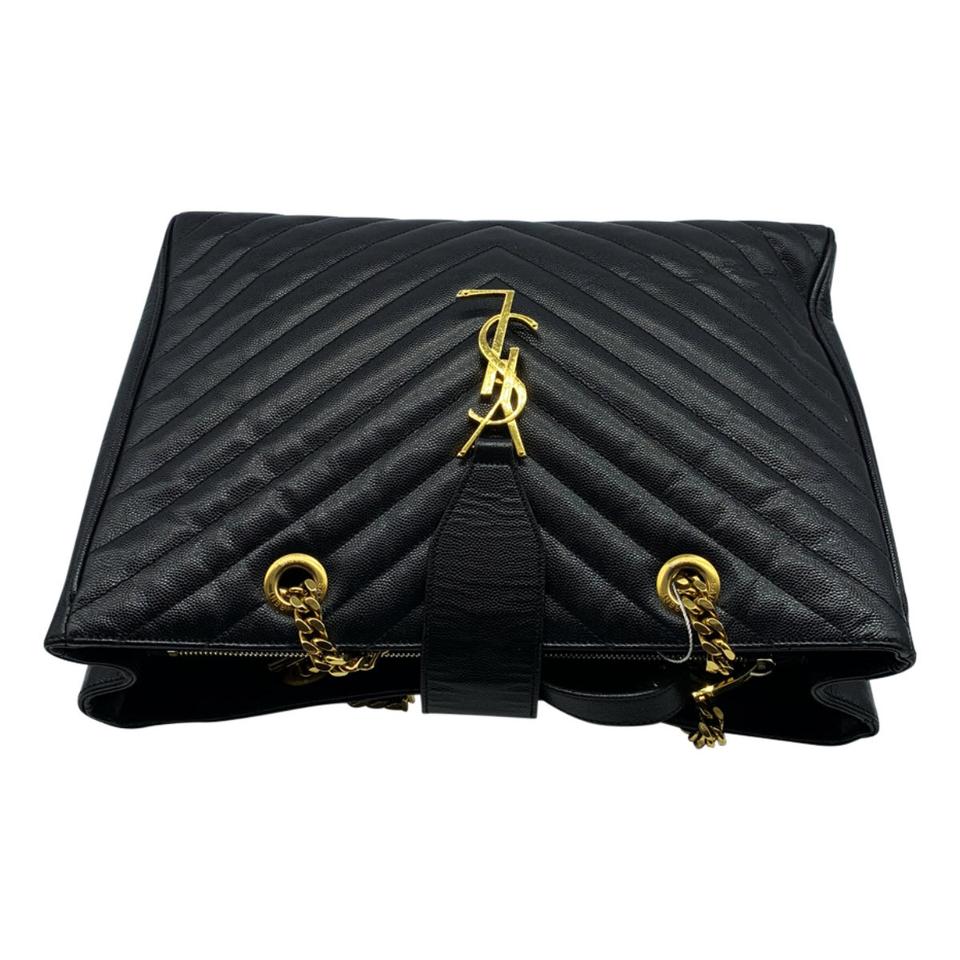 Saint Laurent Grain De Poudre Matelasse Chevron Monogram Black Calfskin Leather