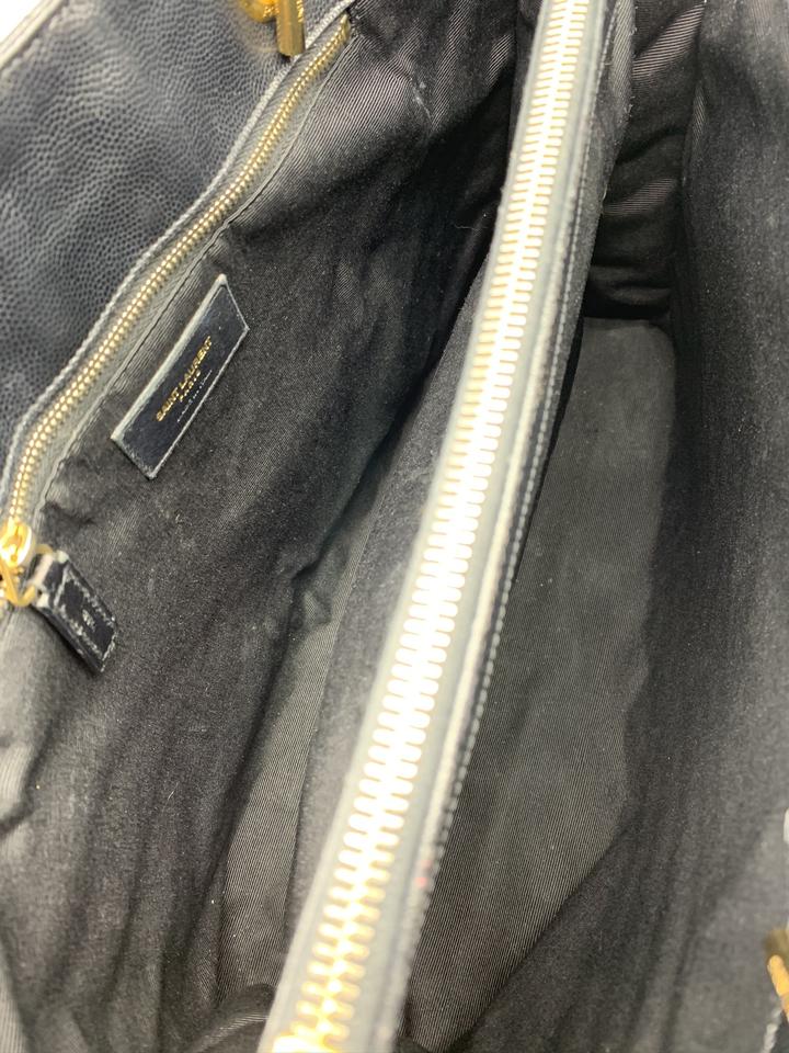 Saint Laurent Grain De Poudre Matelasse Chevron Monogram Black Calfskin Leather