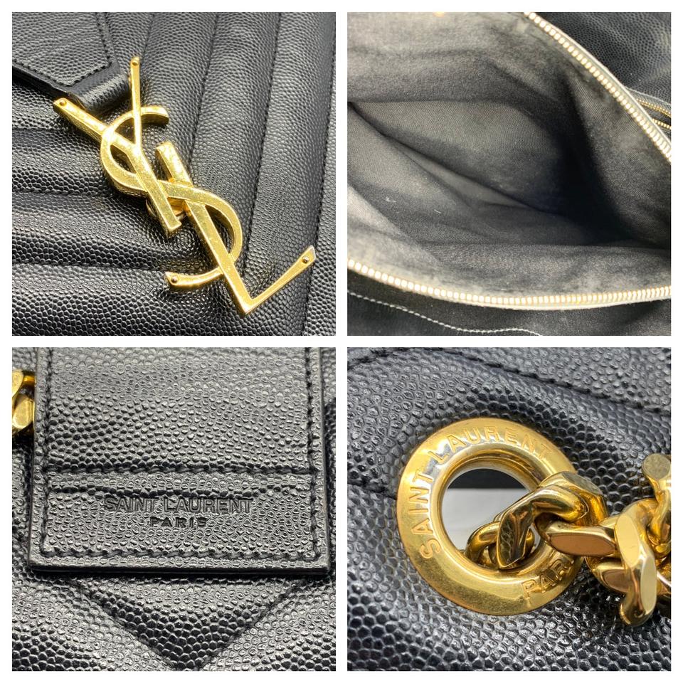 Saint Laurent Grain De Poudre Matelasse Chevron Monogram Black Calfskin Leather