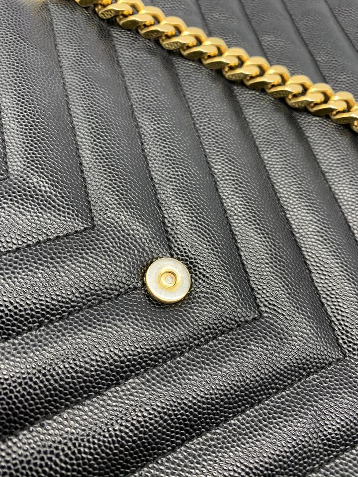 Saint Laurent Grain De Poudre Matelasse Chevron Monogram Black Calfskin Leather