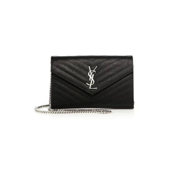 Saint Laurent Large Monogram Chain Envelope Black Leather Cross Body Bag