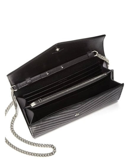 Saint Laurent Large Monogram Chain Envelope Black Leather Cross Body Bag